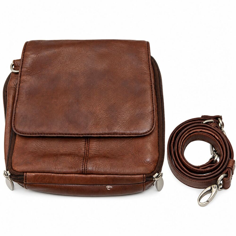 J.Jill Brown Genuine Leather Crossbody Organizer Bag Multi Pocket Travel Purse